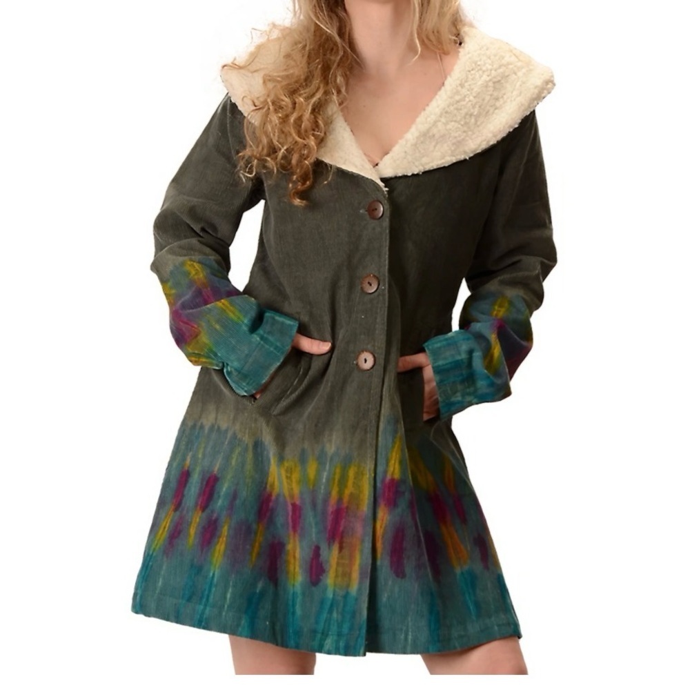 Gypsy Rose Tie Dye Corduroy Jacket with Sherpa Fleece Trim Women’s Size Medium
